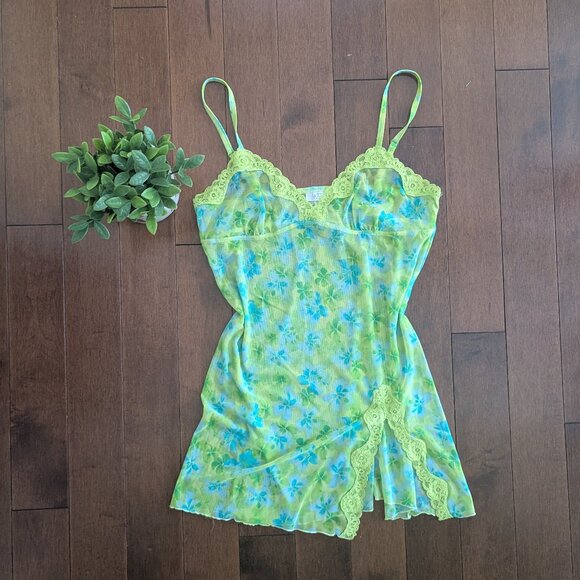 LA SENZA BRIGHT Y2K STYLE FLORAL SHEER SLIP DRESS - Picture 1 of 2
